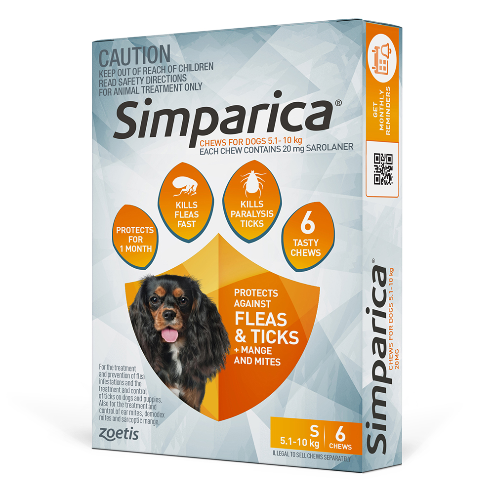 Simparica Chewables 20MG for Small Dogs 5.1-10KG (ORANGE)