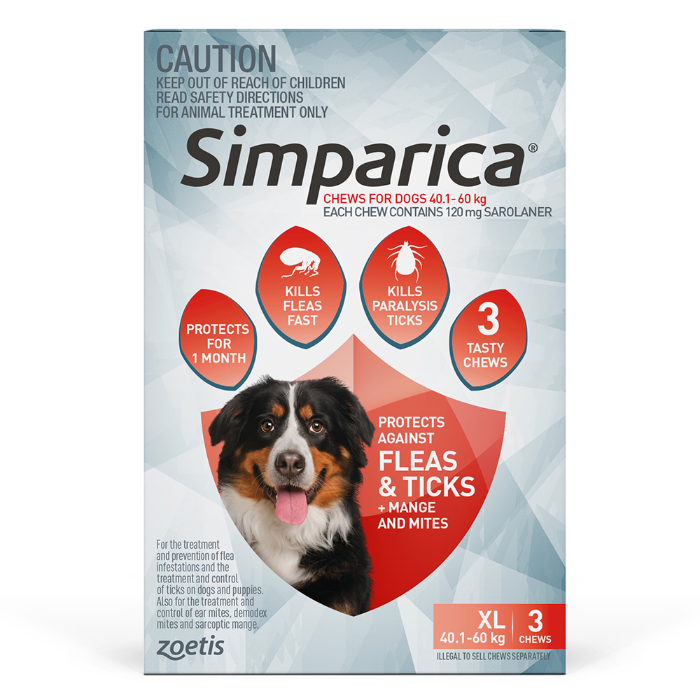 Simparica Chewables 120MG for XLarge Dogs 40.1-60KG (RED)