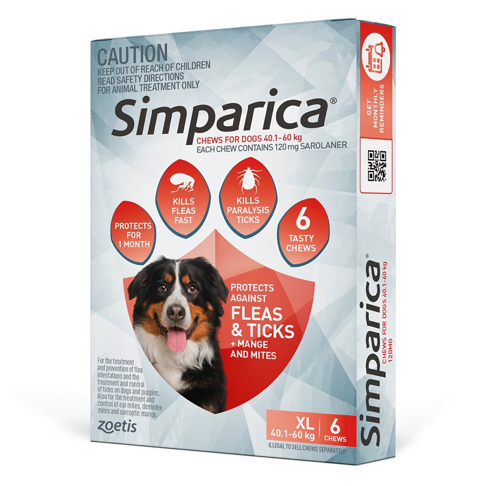 Simparica Chewables 120MG for XLarge Dogs 40.1-60KG (RED)