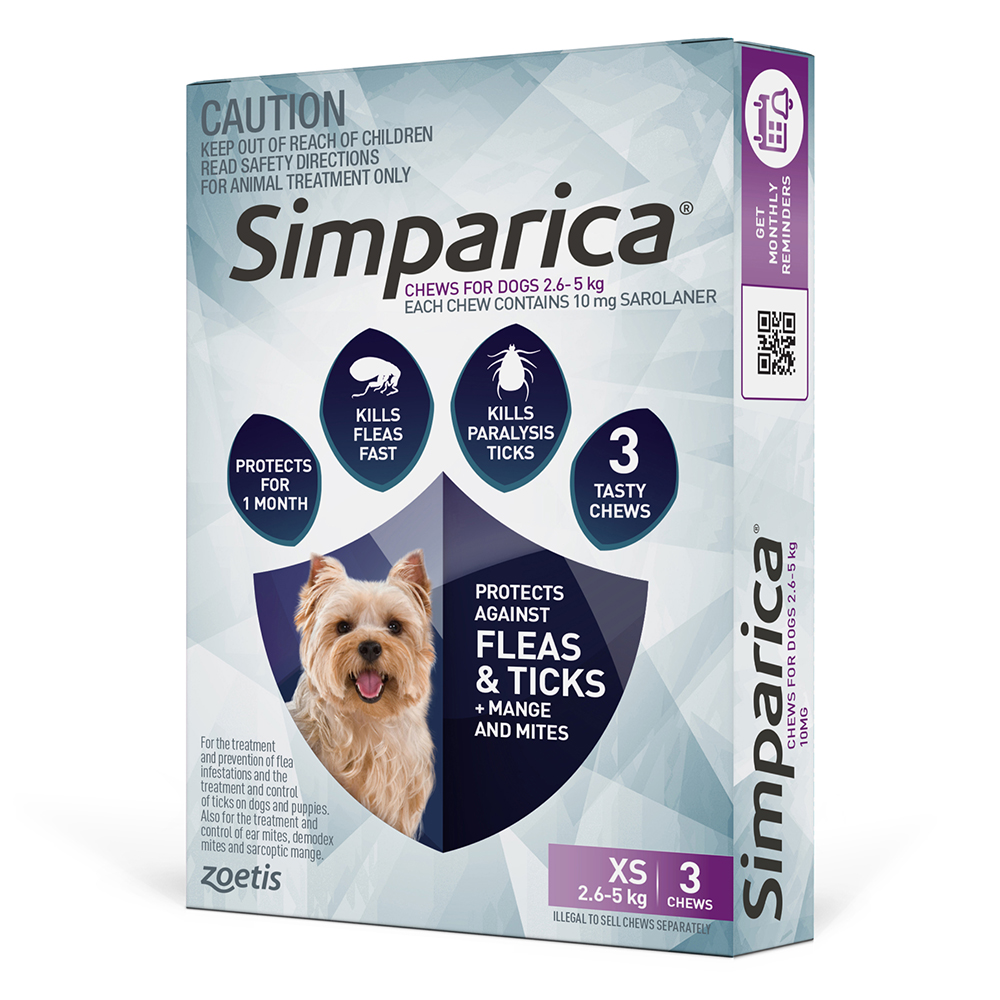 Simparica Chewables 10MG for Very Small Dogs 2.5-5KG (PURPLE)