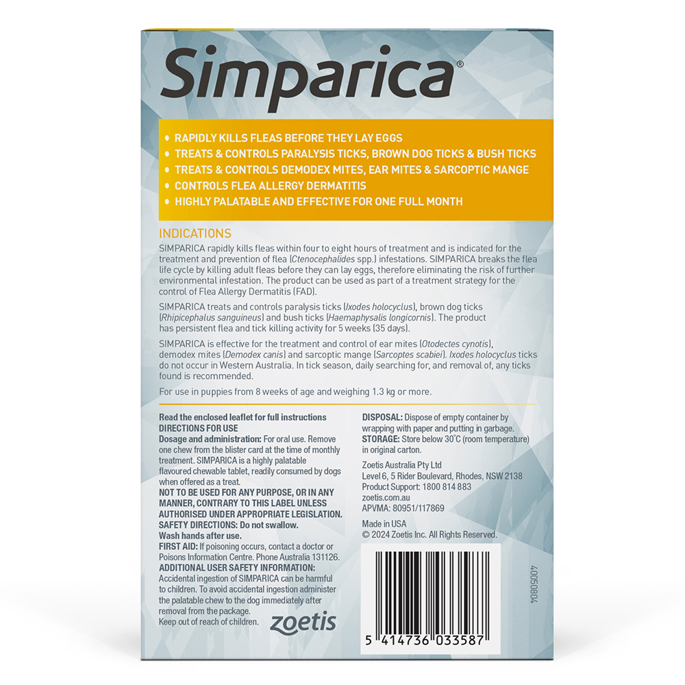 Simparica Chewables 5MG for Puppies 1.3-2.5KG (YELLOW)