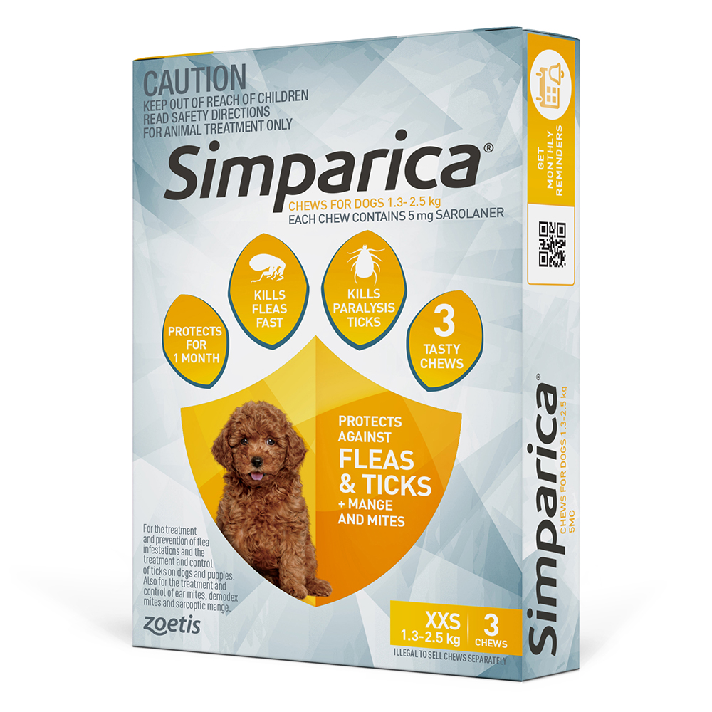 Simparica Chewables 5MG for Puppies 1.3-2.5KG (YELLOW)