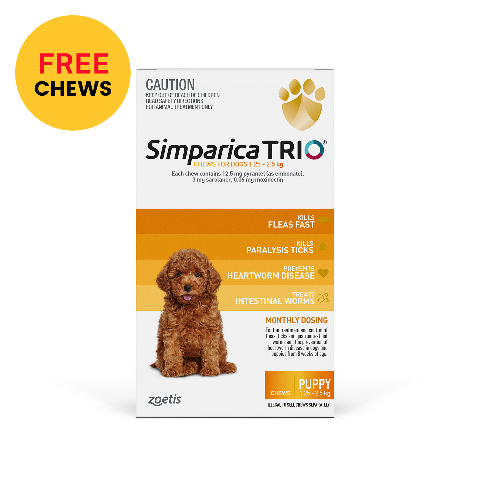 Simparica TRIO for Puppy 1.25-2.5kg (Yellow)