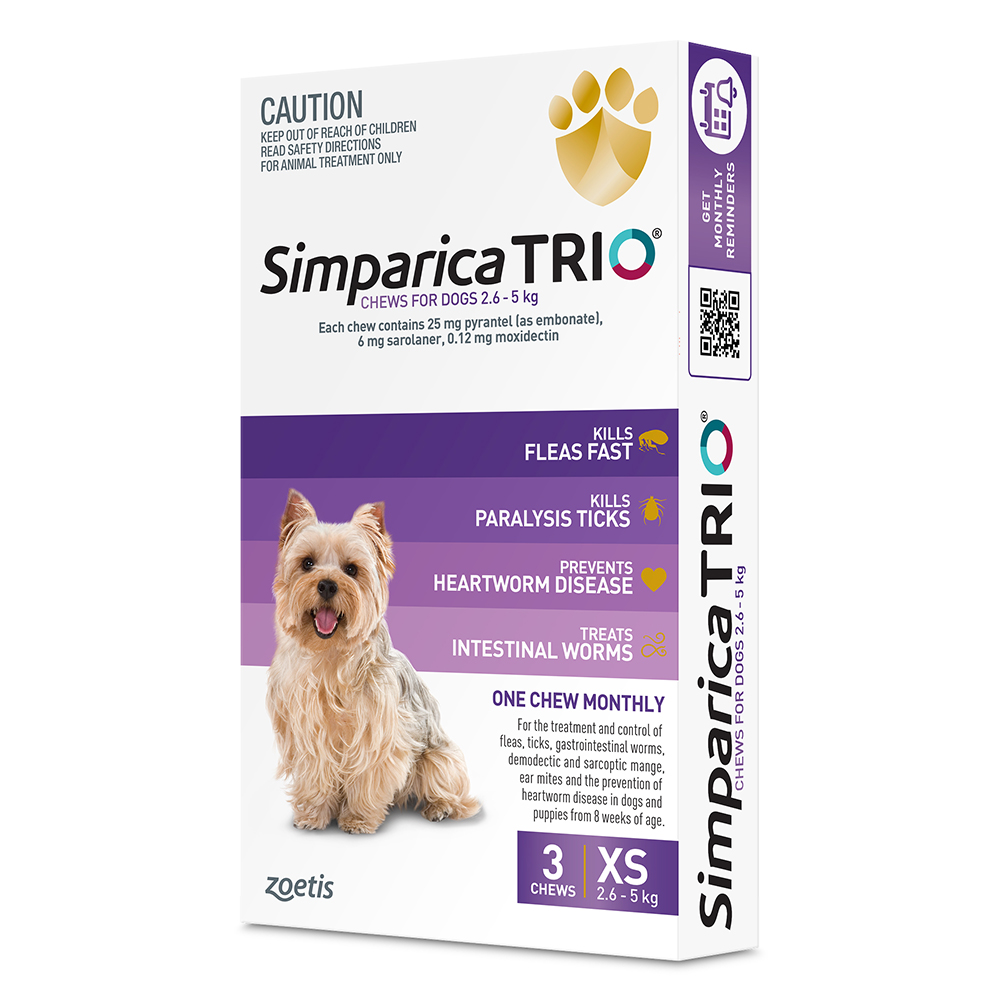 Simparica TRIO for XSmall Dogs 2.6-5kg (Purple)