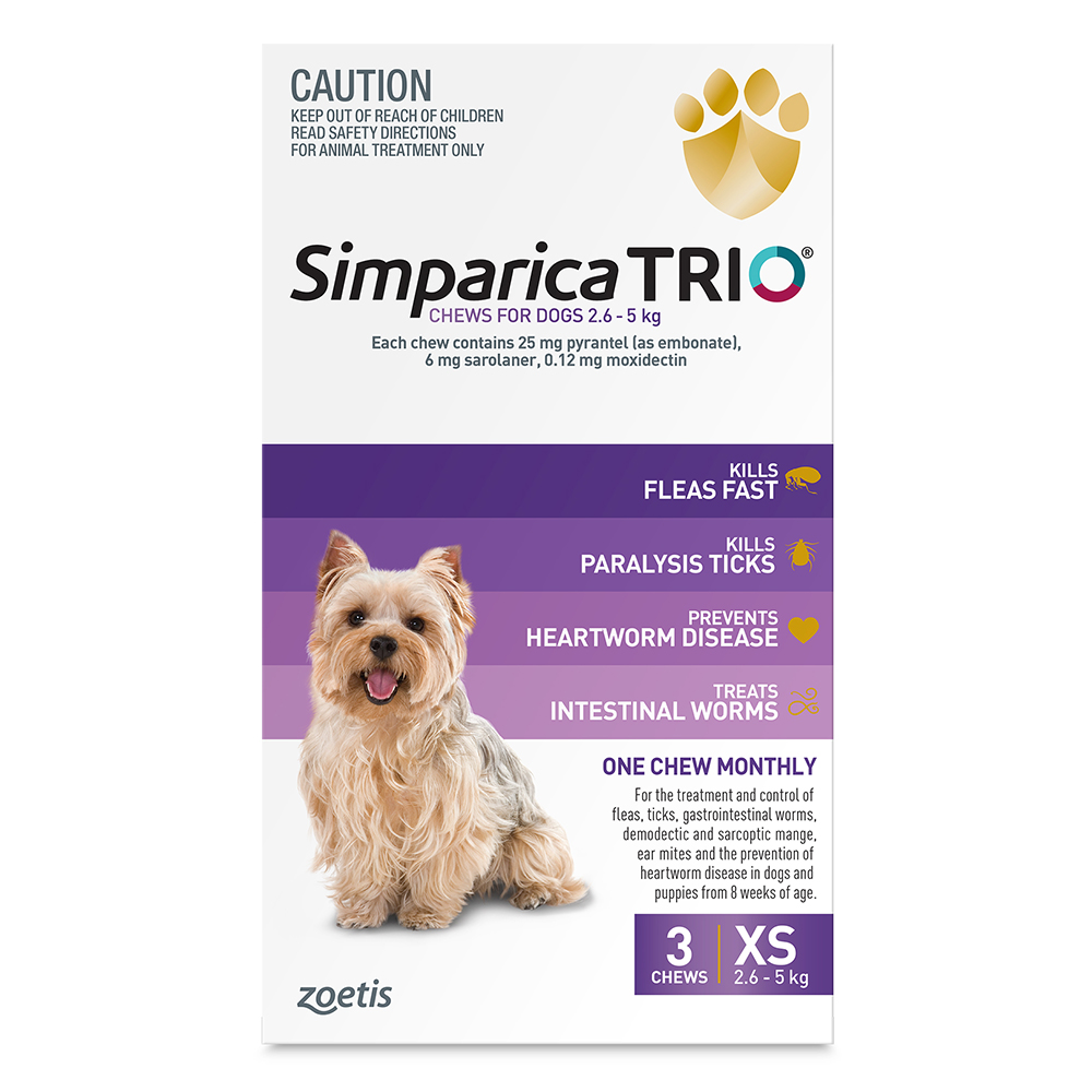 Simparica TRIO for XSmall Dogs 2.6-5kg (Purple)