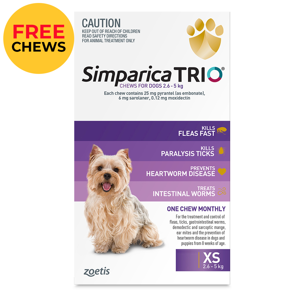 Simparica TRIO for XSmall Dogs 2.6-5kg (Purple)