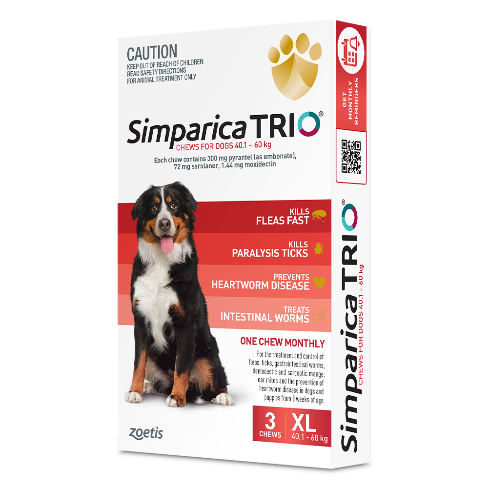 Simparica TRIO for XLarge Dogs 40.1-60kg (Red)