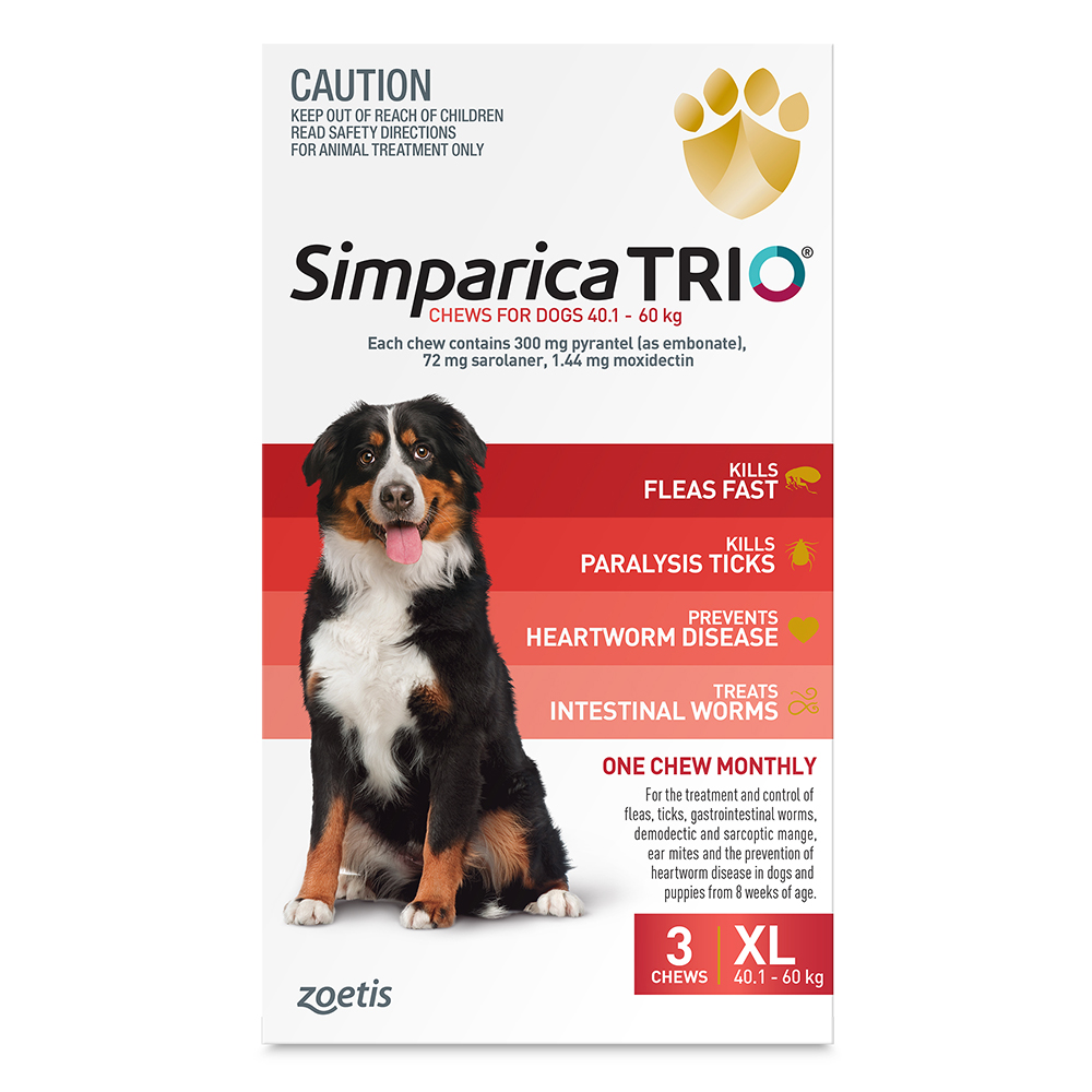 Simparica TRIO for XLarge Dogs 40.1-60kg (Red)