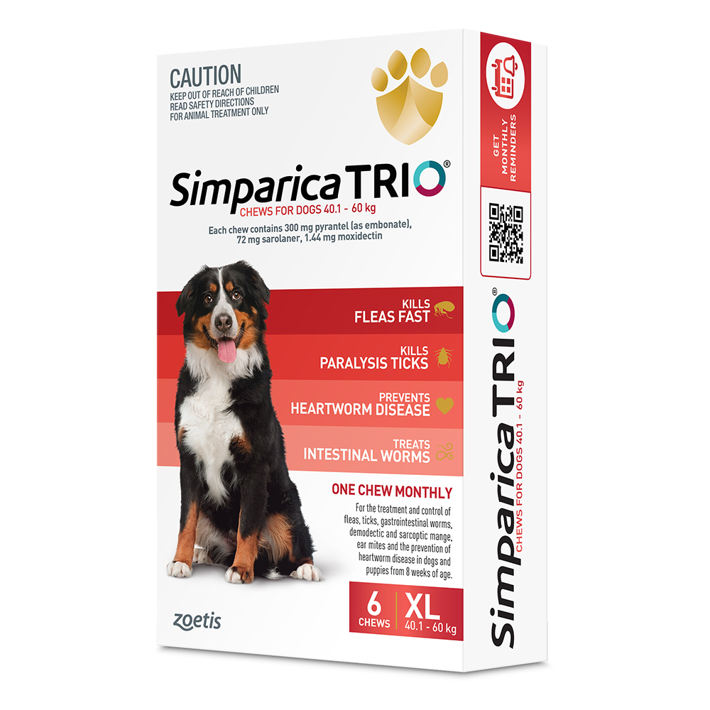 Simparica TRIO for XLarge Dogs 40.1-60kg (Red)