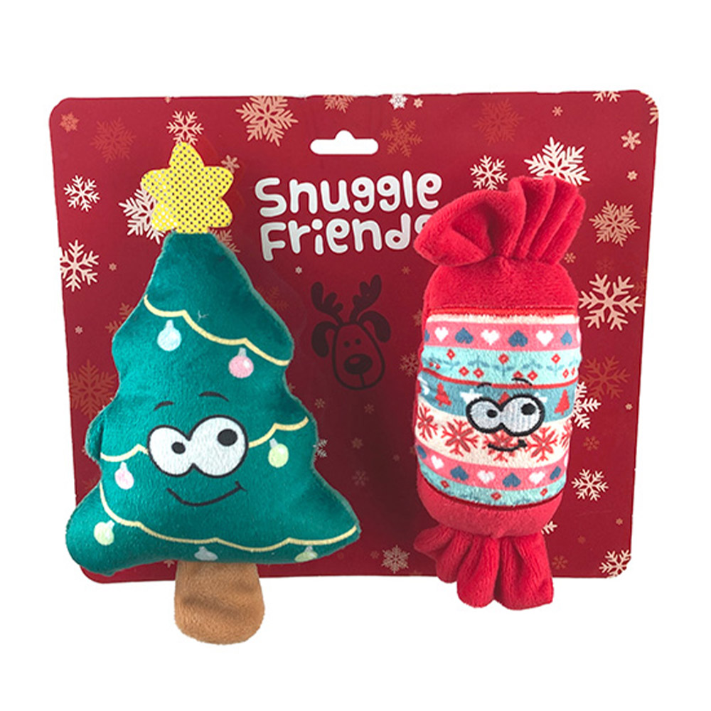 Snuggle Friends Christmas Plush Candy And Tree Set Toy For Dogs  1 Pack