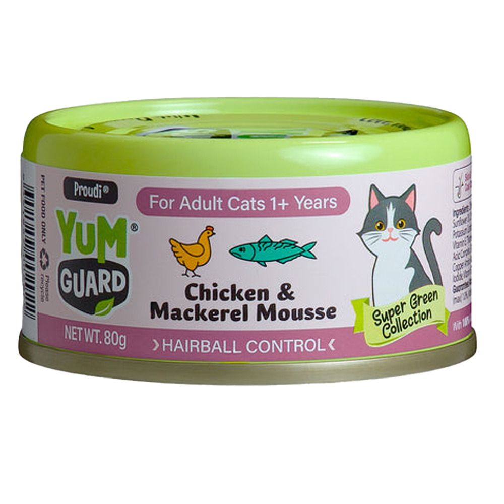 Yumguard Hairball Control Chicken & Mackerel Mousse for Adult 1+ Years Wet Canned Cat Food 80 Gm