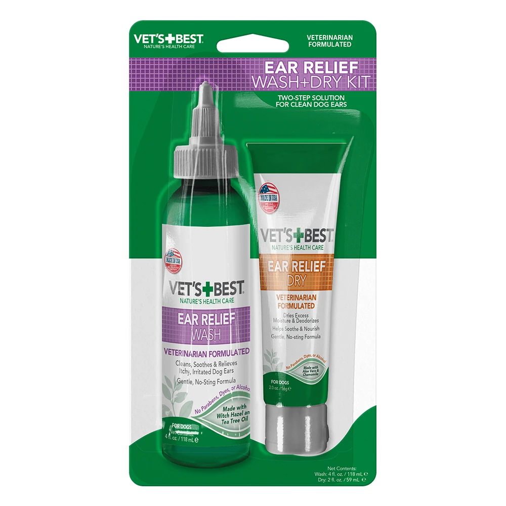 Vet's Best Nature's Health Care Ear Relief Wash + Dry Kit for Dogs for Dog Supplies
