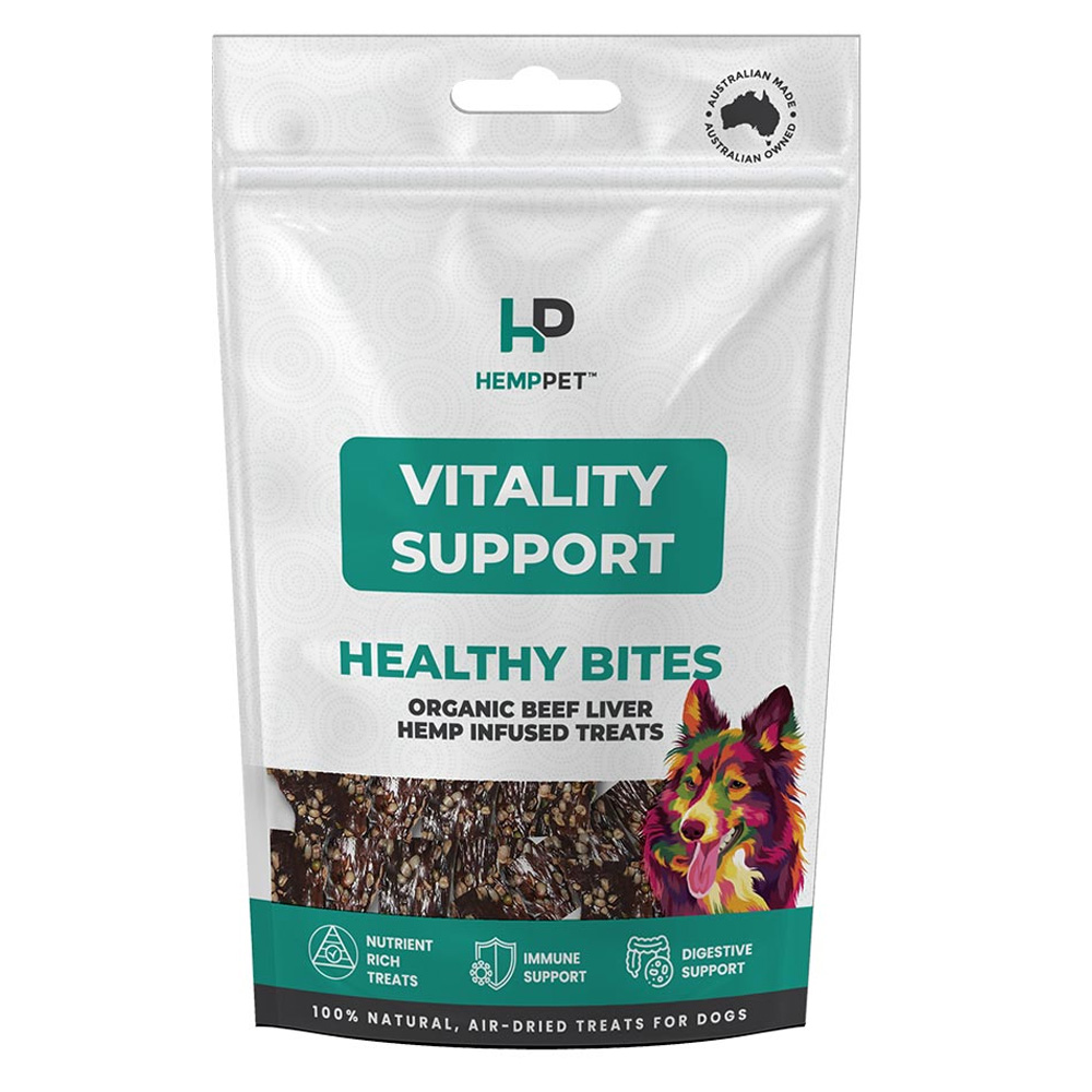 Hemppet Vitality Support Healthy Bites Organic Beef Liver Hemp Infused Treats For Dogs  80 Gm