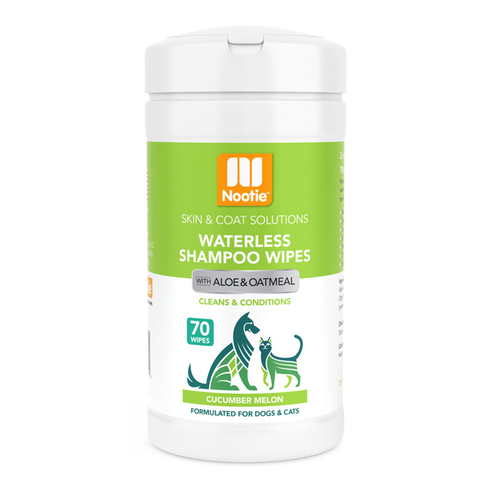 Nootie Waterless Shampoo Wipes with Aloe & Oatmeal for Dogs & Cats - Cucumber Melon