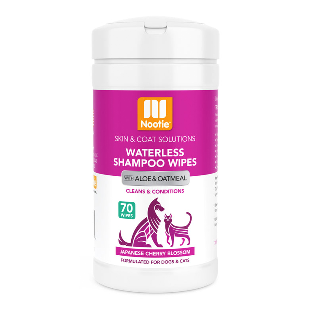Nootie Waterless Shampoo Wipes with Aloe & Oatmeal for Dogs & Cats - Japanese Cherry Blossom