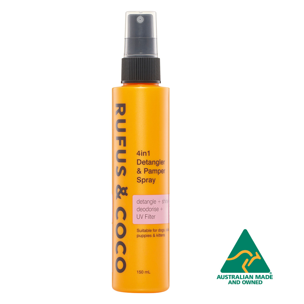 Rufus & Coco 4 in 1 Detangler & Pamper Spray for Dogs, Cats, Puppies & Kittens