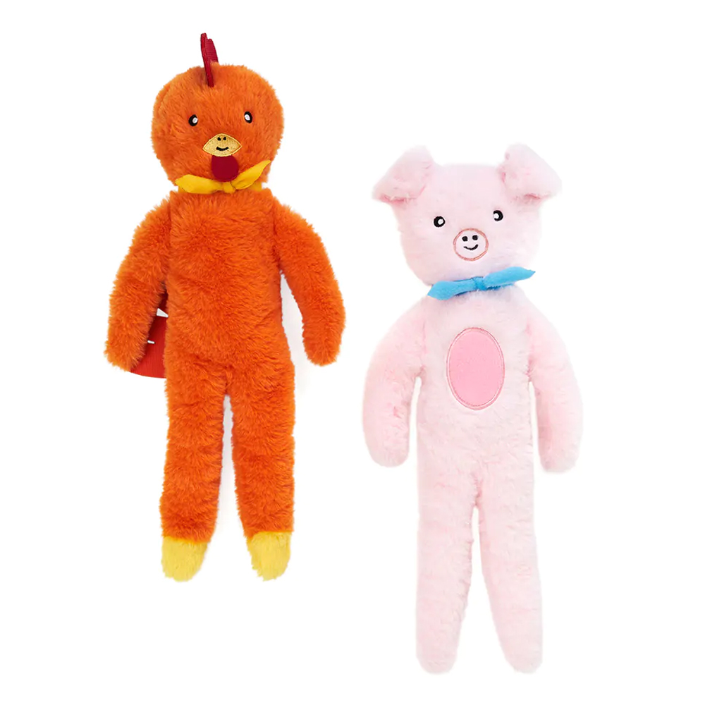 Zippy Paws Fluffy Peltz Toys For Dogs - Pig And Chicken 1 Pack