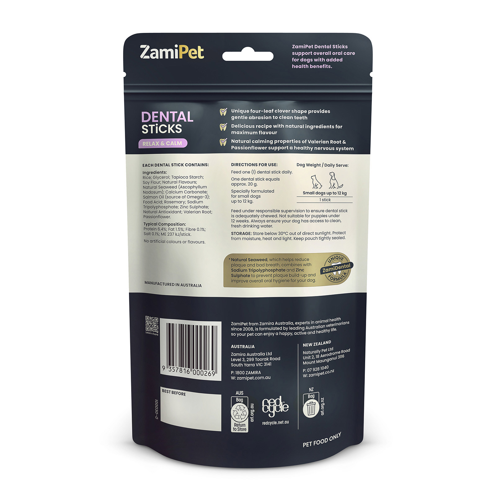 ZamiPet Dental Sticks Relax & Calm Dog Treats (Small Dogs Up to 12kg)