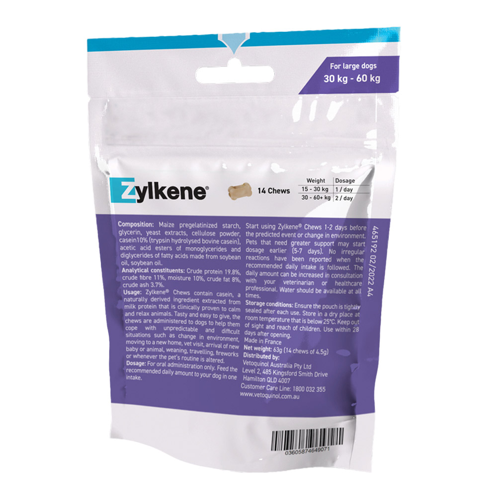 Zylkene Nutritional Supplement Calming Chews for Large Dogs 15-60kg 450mg
