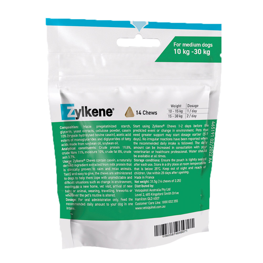 Zylkene Nutritional Supplement Calming Chews for Medium Dogs 10-30kg 225mg