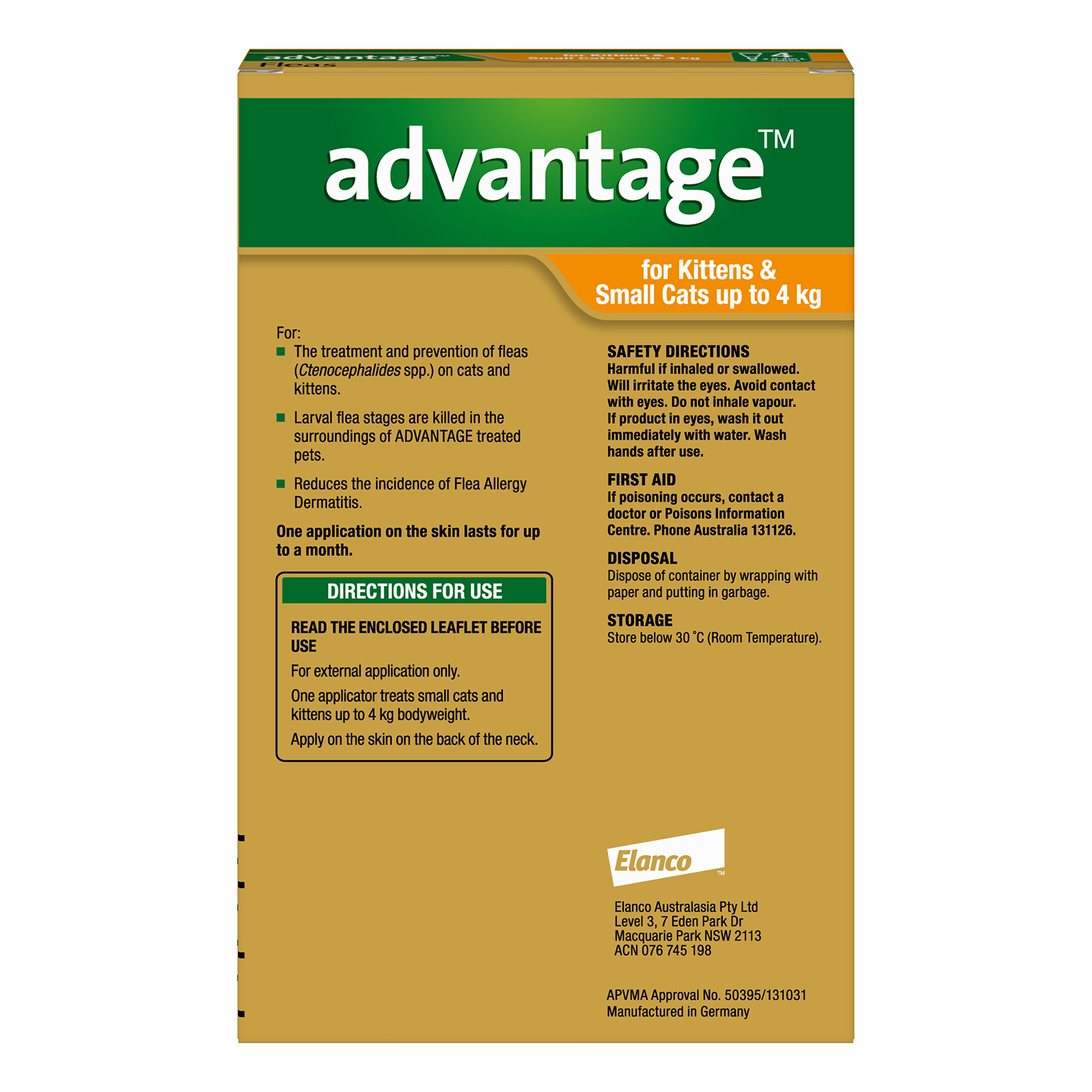 Advantage For Kittens & Small Cats Up To 4Kg (Orange)