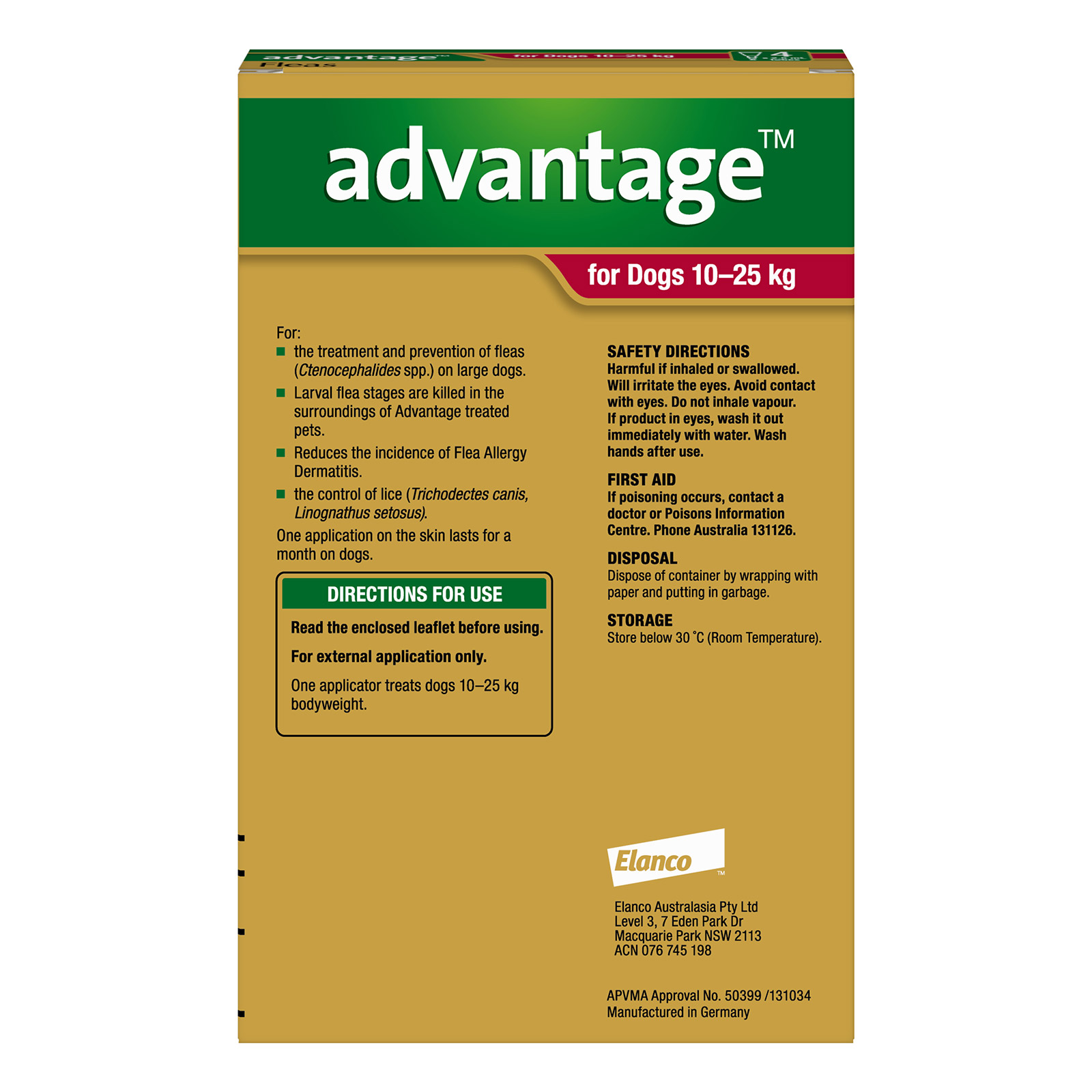 Advantage For Large Dogs 10 To 25Kg (Red)