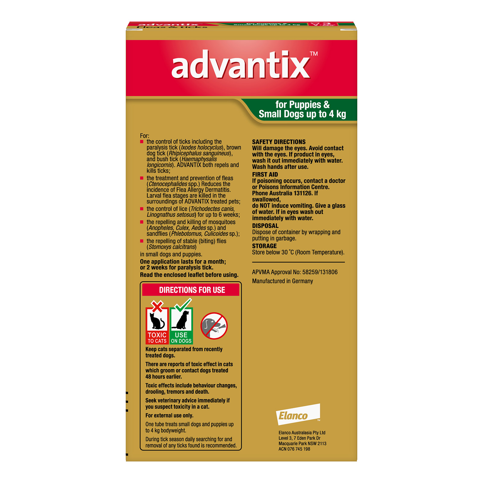 Advantix For Small Dogs & Pups Up To 4Kg (Green)