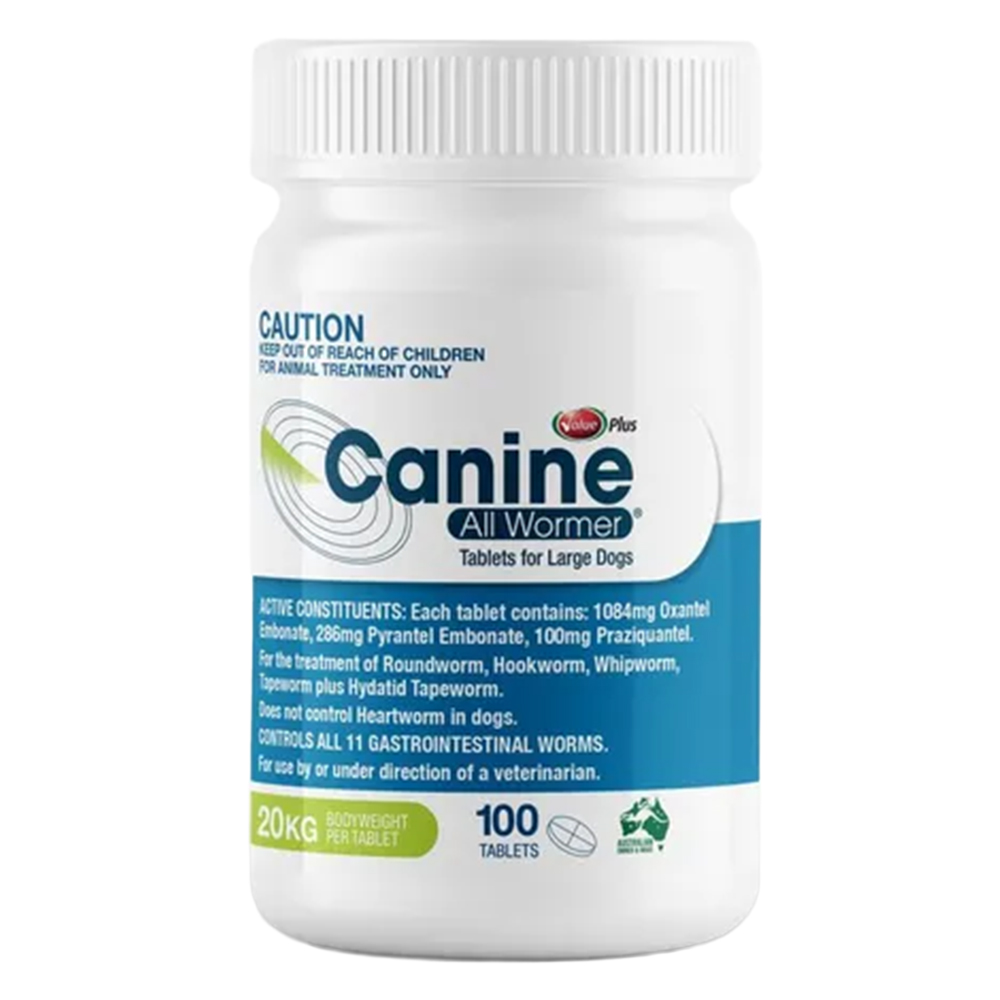 Value Plus Canine All Wormer Tablets for Dogs 20kg (Green)