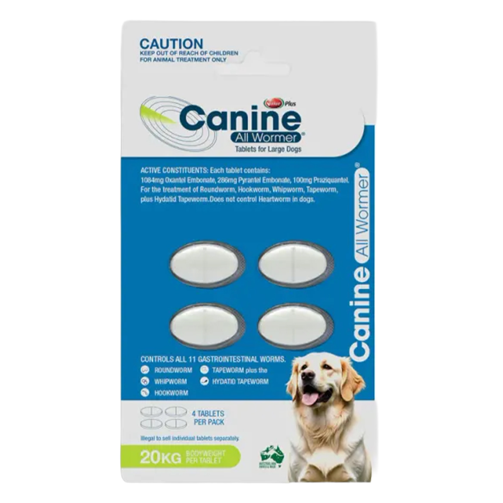 Value Plus Canine All Wormer Tablets for Dogs 20kg (Green)