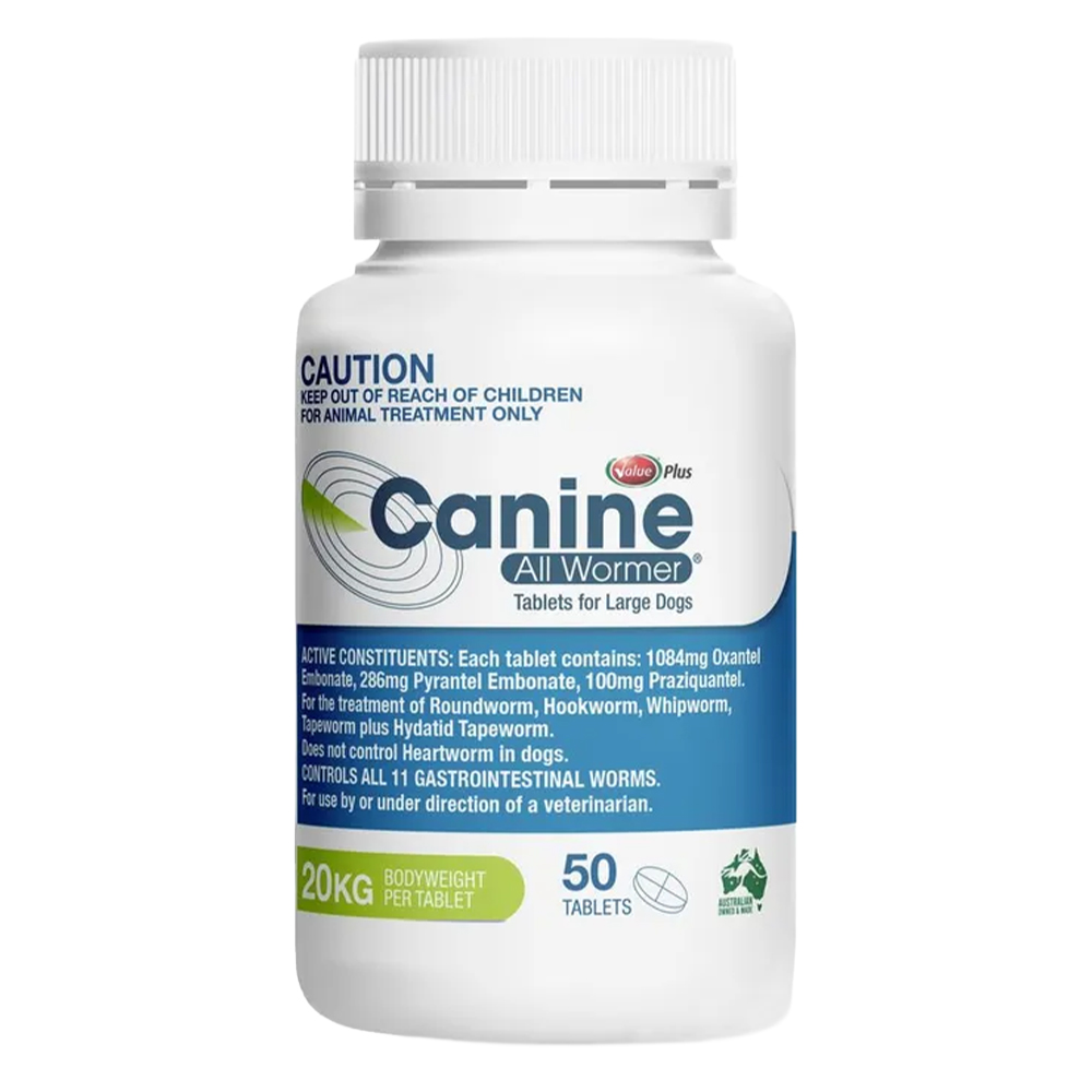 Value Plus Canine All Wormer Tablets for Dogs 20kg (Green)