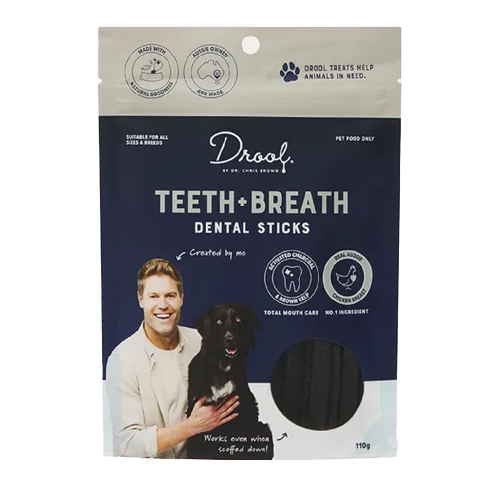 Drool By Dr. Chris Brown Teeth + Breath Dental Sticks For Dogs  110 Gm