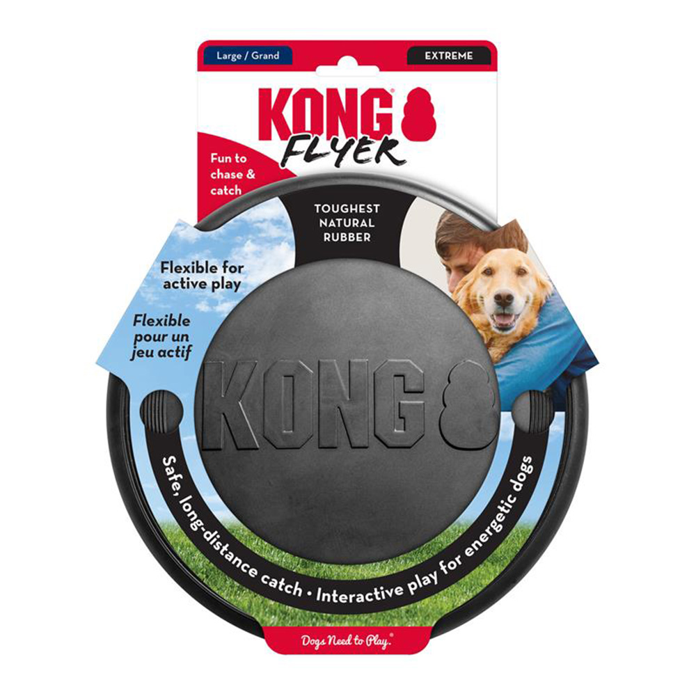 Kong Flyer Rubber Fetch Toy For Dogs - Extreme Black 1 Pack