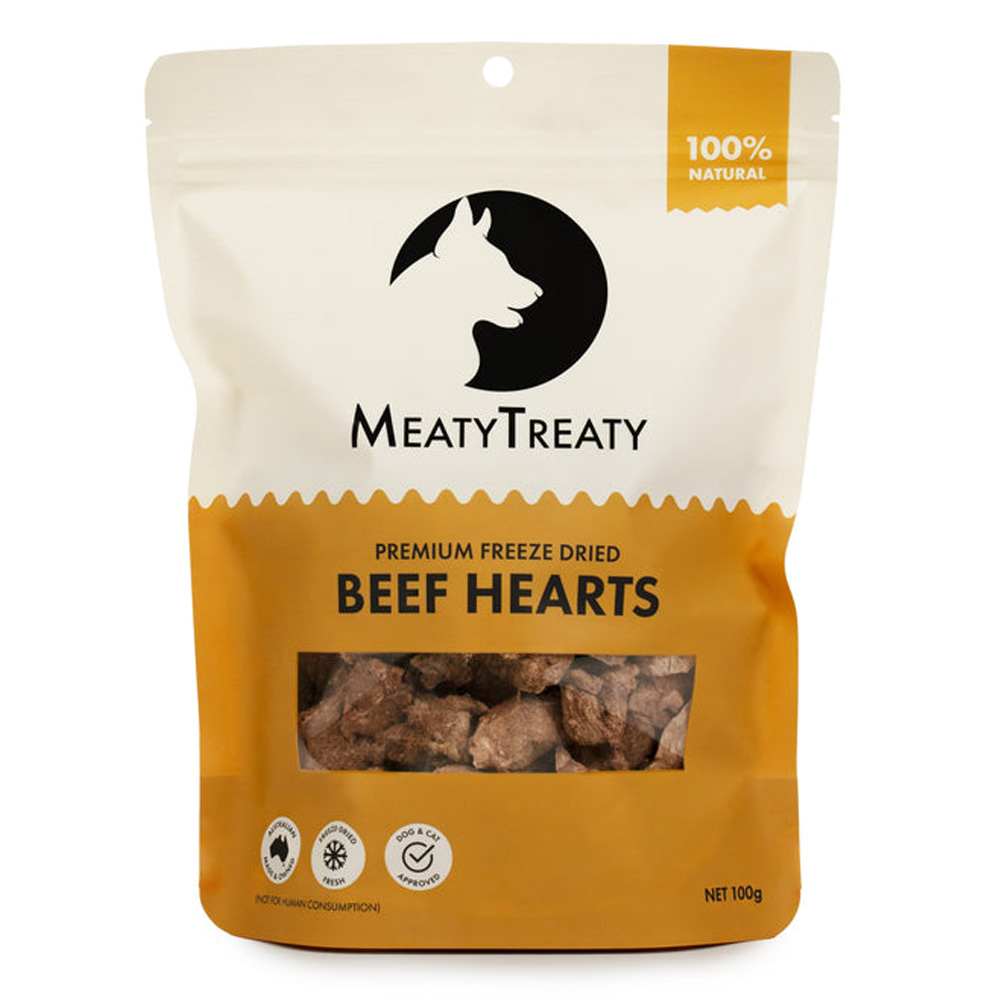 Meatytreaty Premium Freeze Dried Beef Hearts For Dogs  100 Gm