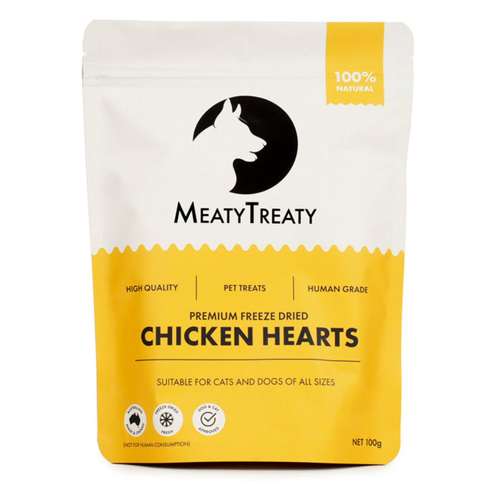 Meatytreaty Premium Freeze Dried Chicken Hearts For Cats And Dogs  100 Gm