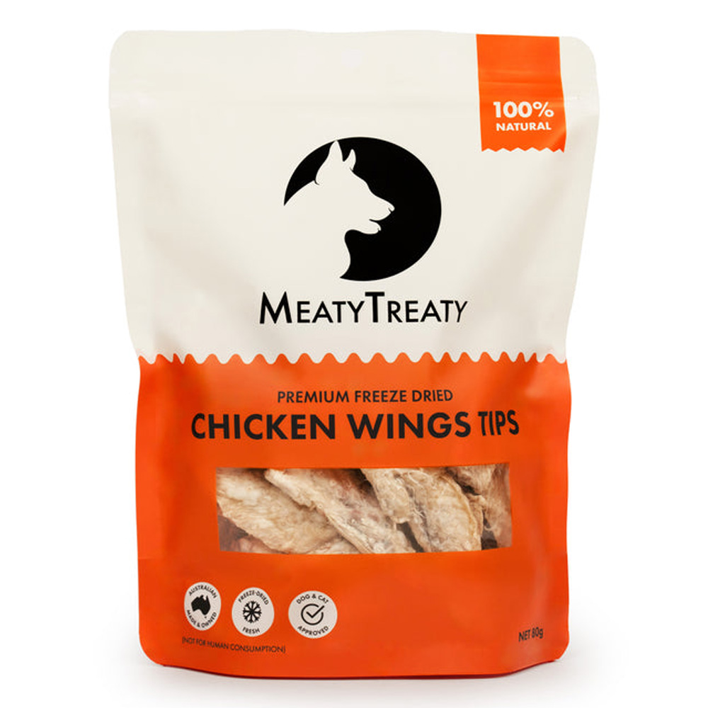 Meatytreaty Premium Freeze Dried Chicken Wings Tips For Dogs  80 Gm