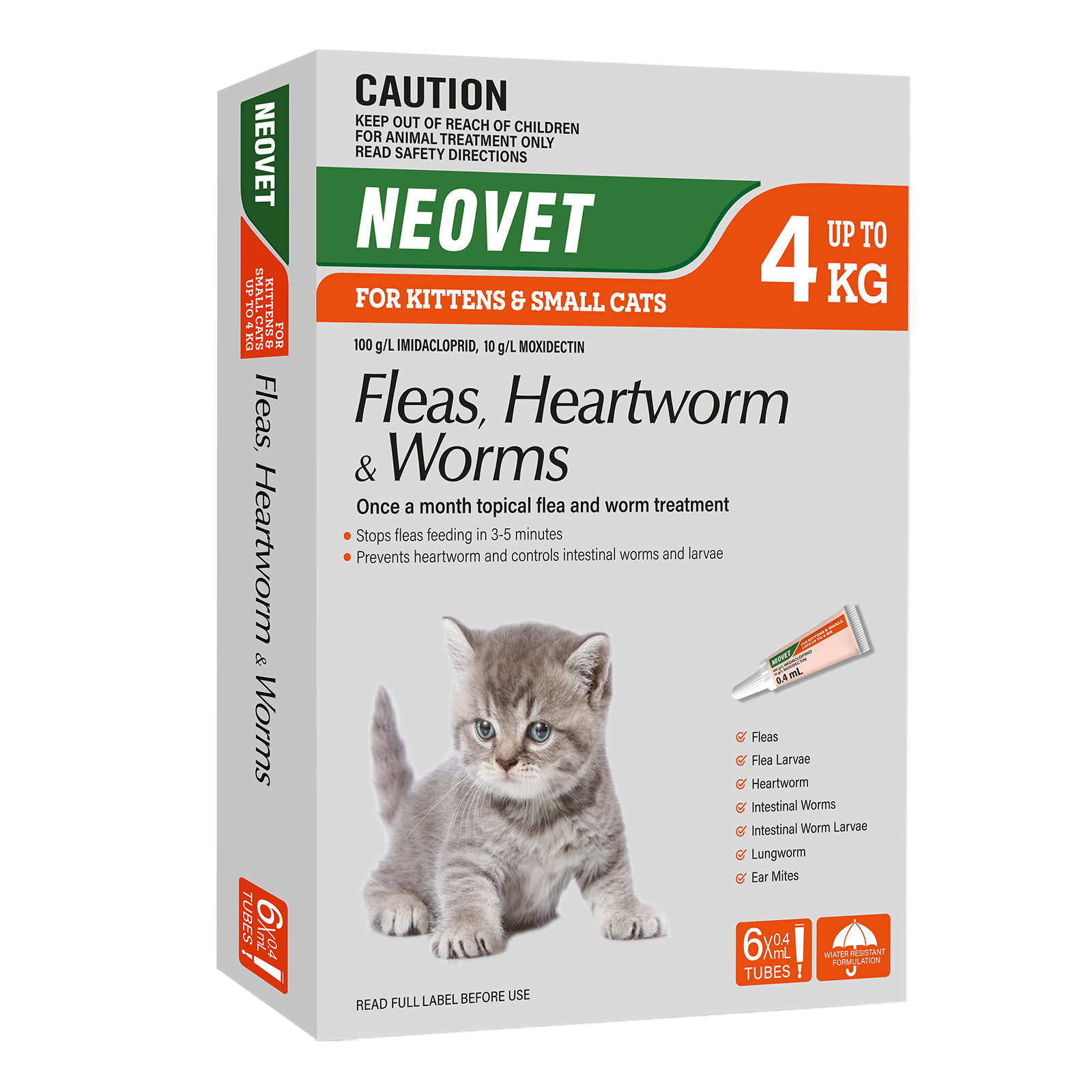 Neovet Flea And Worming For Kittens And Small Cats Upto 4kg Orange 6 Pack