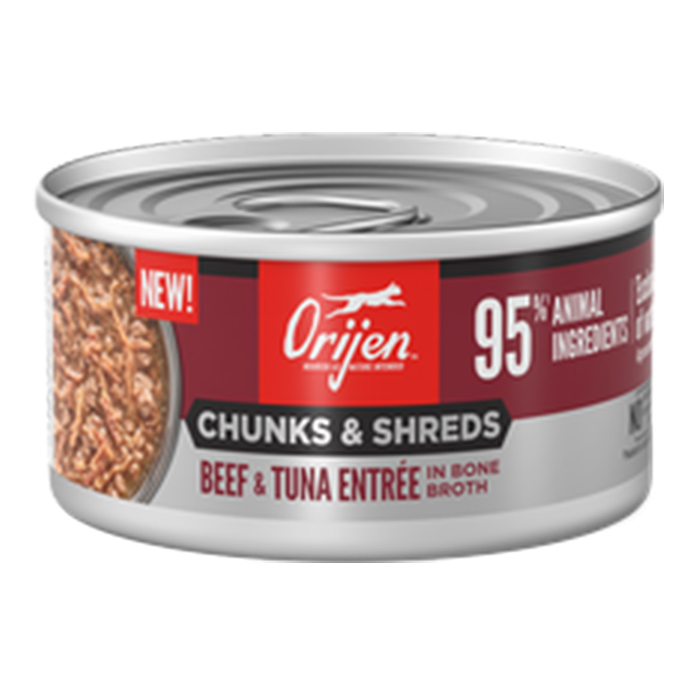 Orijen Chunks & Shreds Beef & Tuna Entree in Bone Broth Canned Wet Cat Food