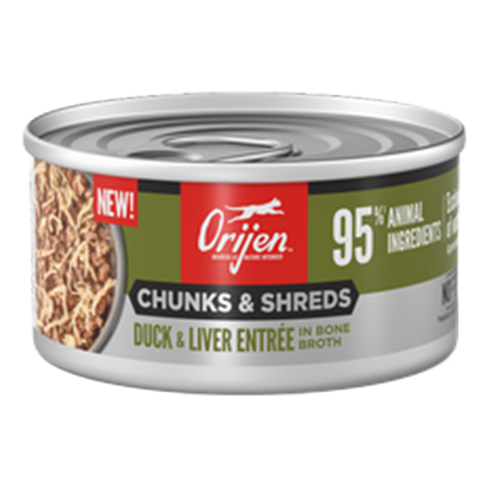 Orijen Chunks & Shreds Duck & Liver Entree in Bone Broth Canned Wet Cat Food 85 Gm