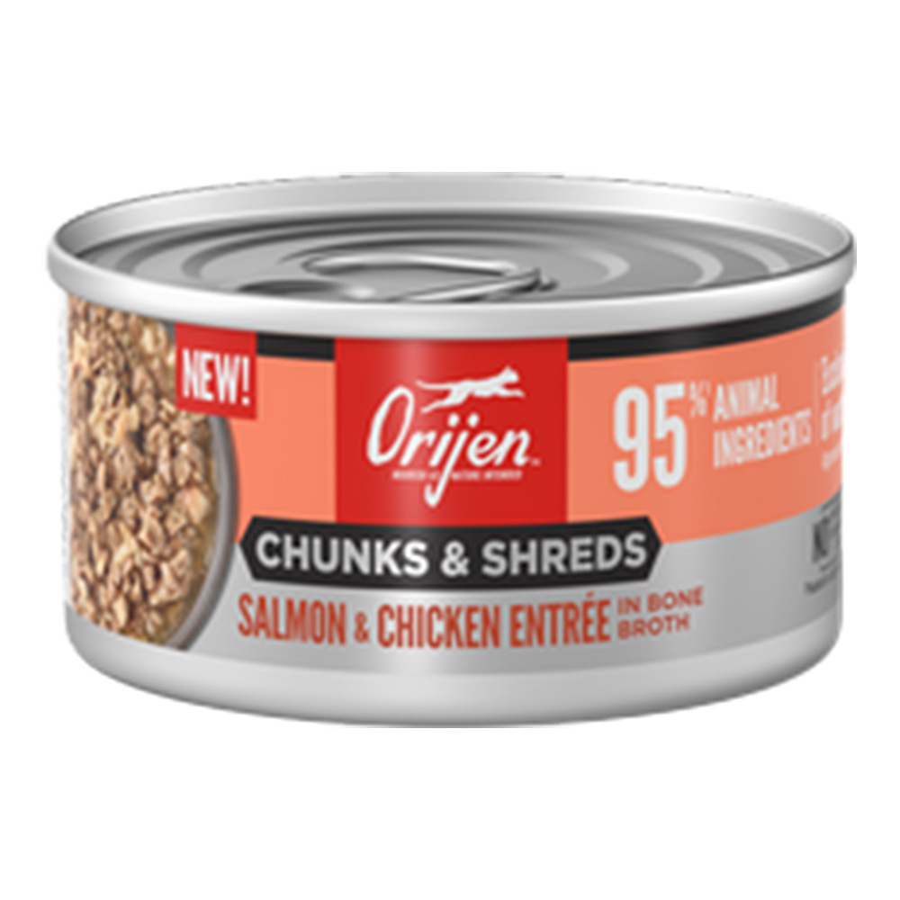 Orijen Chunks & Shreds Salmon & Chicken Entree in Bone Broth Canned Wet Cat Food 85 Gm