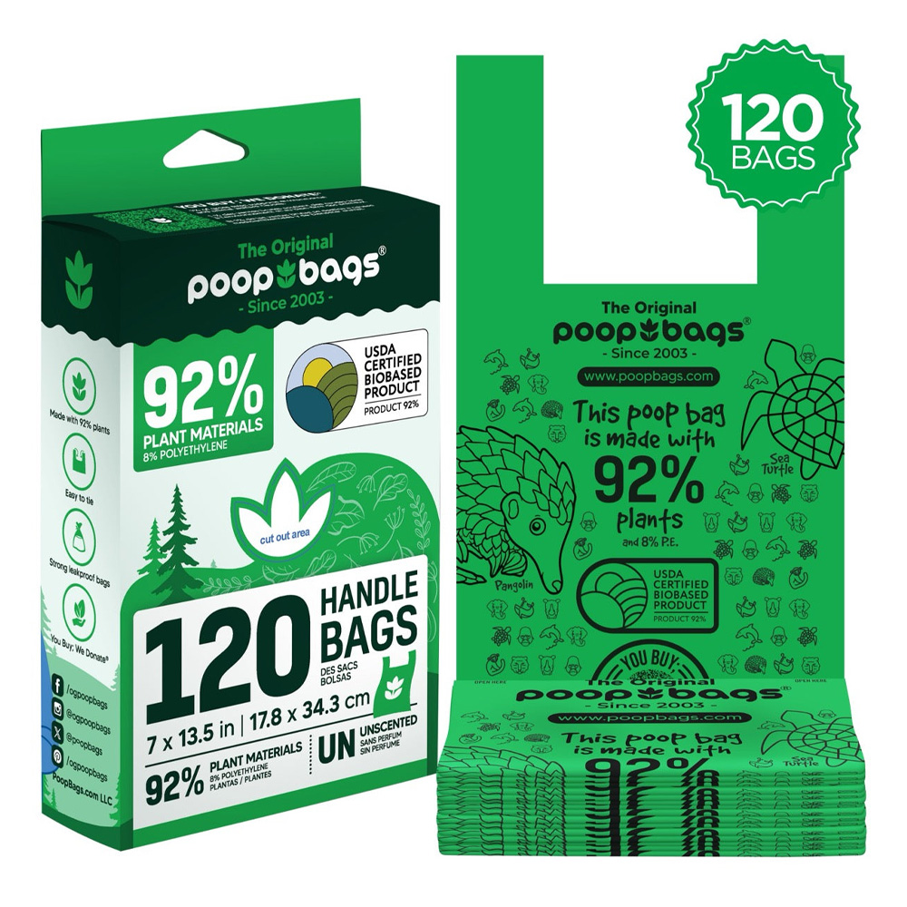 Poop Bags Handle Tie 120 Count Recycled for Dog Supplies