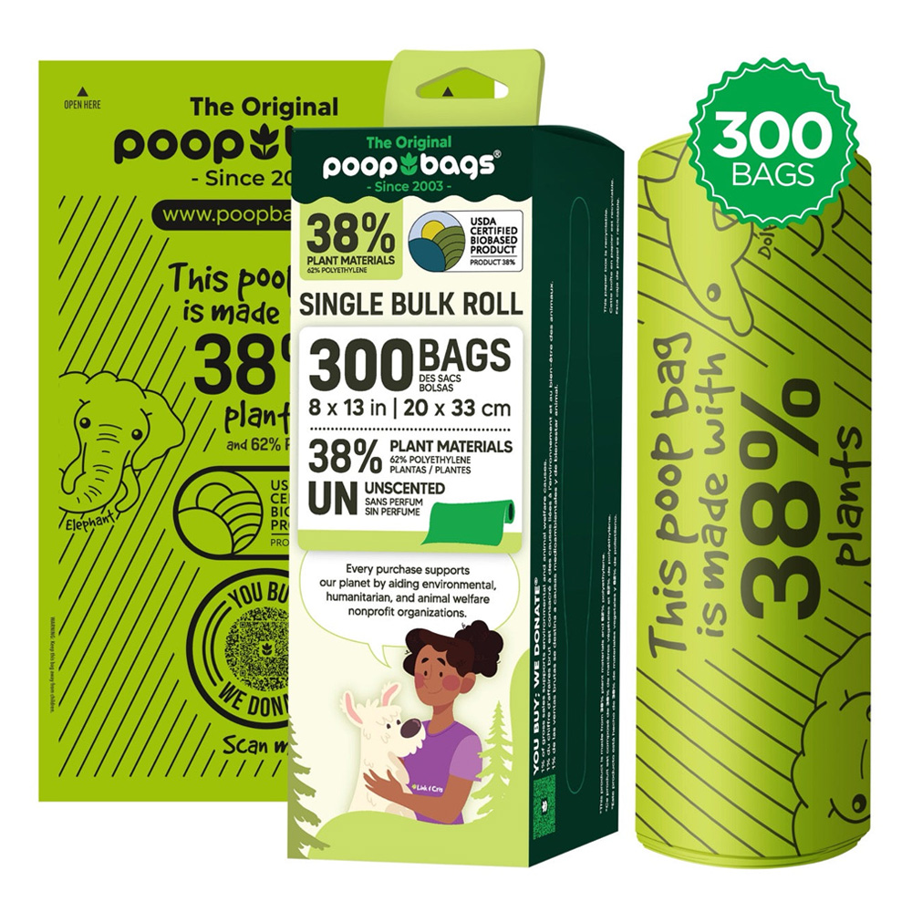 Poop Bags Green Single Bulk Roll 300 Pack for Dog Supplies