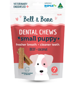Bell and Bone Dental Chews Beef and Coconut for Small Puppies