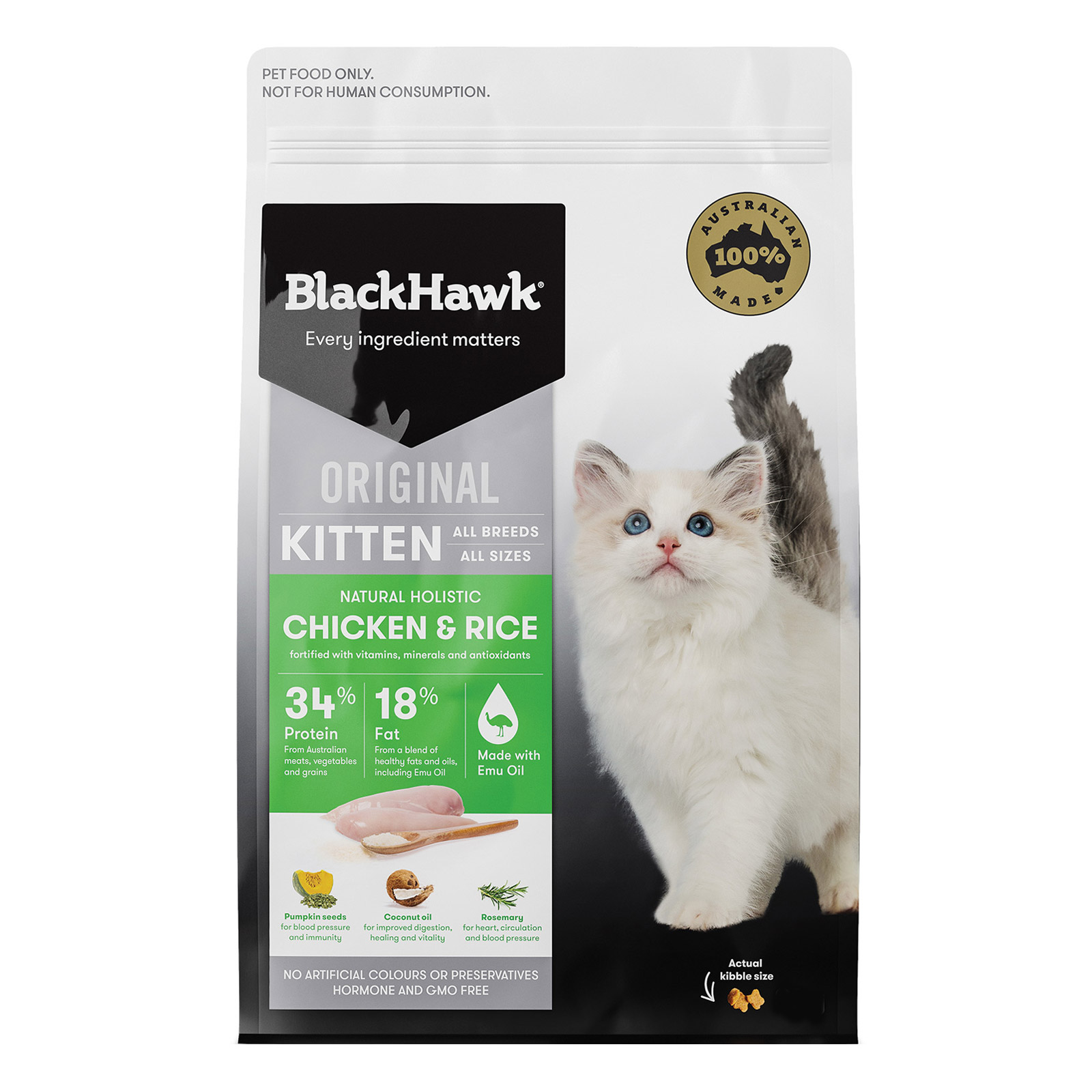 Black Hawk Kitten Chicken And Rice Dry Cat Food New Formula