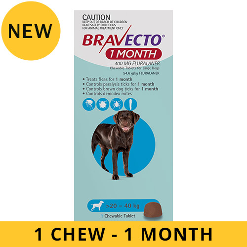 Bravecto 1 Month Chew for Dogs 20-40 Kg - Large (Blue)