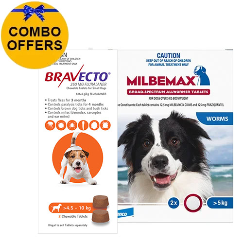 Buy Bravecto Chew + Milbemax Combo Pack for Dogs 4.510kg (Small Dogs