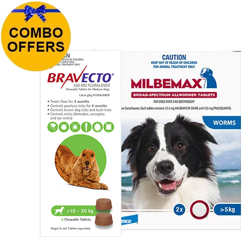 Bravecto Chew + Milbemax Combo Pack for Dogs 10-20kg (Medium Dogs - Green)
