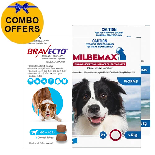 Bravecto Chew + Milbemax Combo Pack for Dogs 20-40kg (Large Dogs - Blue)