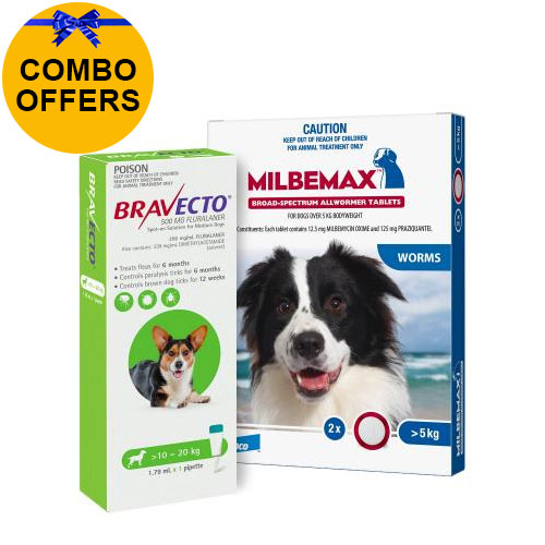 Bravecto Spot On + Milbemax Combo Pack For Dogs for Dogs 10-20kg (Medium Dogs - Green)