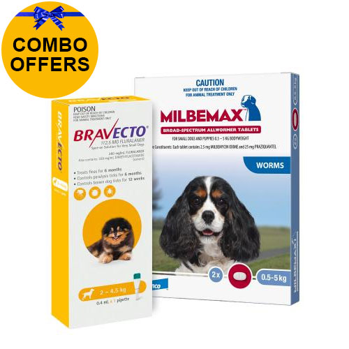 Bravecto Spot On + Milbemax Combo Pack For Dogs for Dogs 2-4.5kg (Toy Dogs - Yellow)