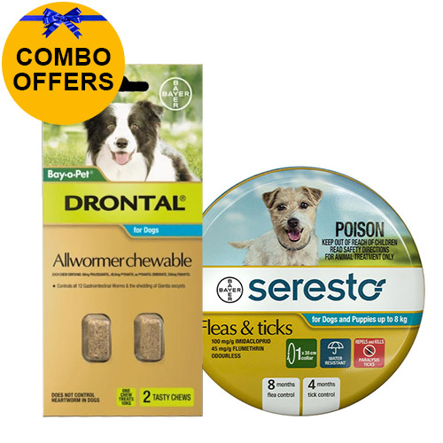 Seresto Collar + Drontal Allwormer Combo Pack  for Dogs Up To 8 Kg